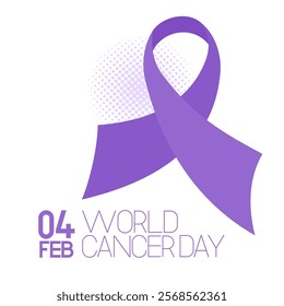 World Cancer Day design concept. February 4th. Violet ribbons. Minimalist background with collage elements for mixed media design. Vector banner illustration