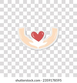 World cancer day design elements with png background, sticker for health, heart and hand illustration