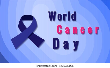 World cancer day design. Isolated on a blue background, blue ribbon, 4 february