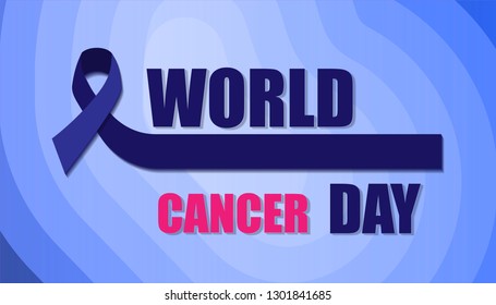 World cancer day design. Isolated on a blue background, blue ribbon, 4 february