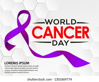 World Cancer Day elegant Design Template Vector. Use for Card, Poster,  Banner, web with nice and creative design illustration beautiful abstract love purple ribbon world healthy concept