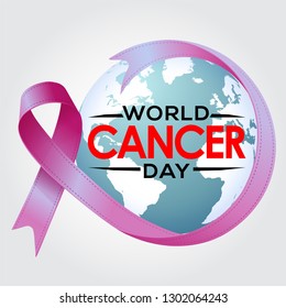 World Cancer Day elegant Design Template Vector. Use for Card, Poster,  Banner, web with map globe  nice and creative design illustration beautiful abstract love purple ribbon world healthy concept