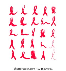 World Cancer Day, February 4. Set of hand drawn red ribbons. Vector illustrations.