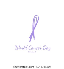 World Cancer Day, February 4. Hand drawn lavender ribbon. Vector illustrations.