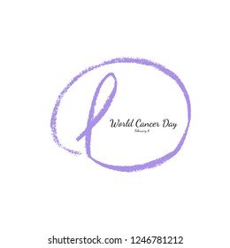 World Cancer Day, February 4. Hand drawn lavender ribbon. Vector illustrations.