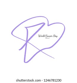 World Cancer Day, February 4. Hand drawn lavender ribbon. Vector illustrations.