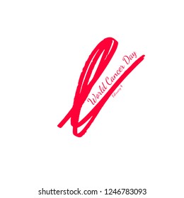 World Cancer Day, February 4. Hand drawn red ribbon. Vector illustration.