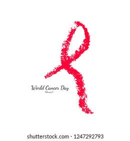 World Cancer Day, February 4. Hand drawn red ribbon. Vector illustration.