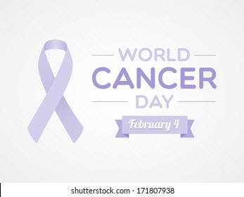 World Cancer Day. February 4. Lavender awareness ribbon. Vector illustration, flat design