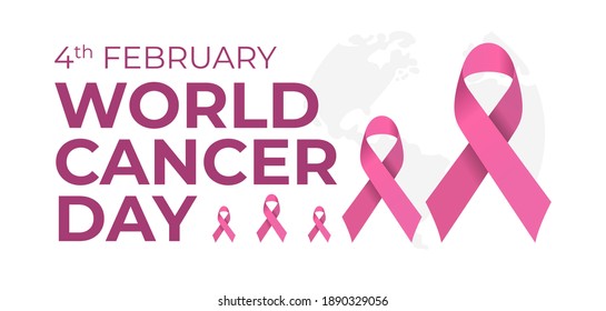 World cancer day. February 4. World cancer day design background with pink ribbon. Vector Illustration.