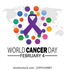 Día Mundial del Cáncer. 4 de febrero. Concepto de vacaciones. Plantilla para fondo, banner, tarjeta, afiche con inscripción de texto. Ilustración del vector