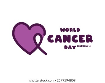 World Cancer Day. February 4. Flat design vector. Heart ribbon line icon. Eps 10.