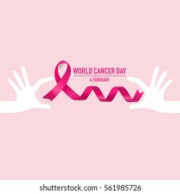 World cancer day. February 4. World cancer day design background with pink ribbon. Vector Illustration.