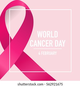 World cancer day. February 4. World cancer day design background with pink ribbon. Vector Illustration.