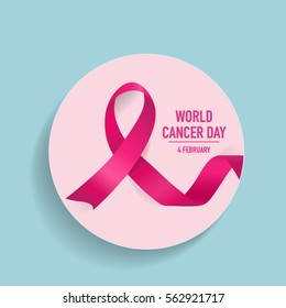 World cancer day. February 4. World cancer day design background with pink ribbon. Vector Illustration.