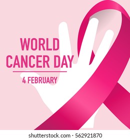 World cancer day. February 4. World cancer day design background with pink ribbon. Vector Illustration.