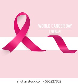 World cancer day. February 4. World cancer day design background with pink ribbon. Vector Illustration.