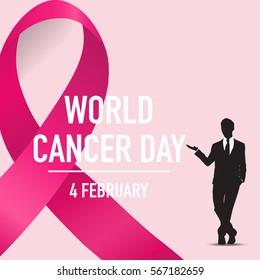 World cancer day. February 4. World cancer day design background with pink ribbon. Vector Illustration.