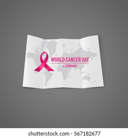 World cancer day. February 4. World cancer day design background with pink ribbon. Vector Illustration.