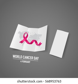 World cancer day. February 4. World cancer day design background with pink ribbon. Vector Illustration.