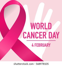 World cancer day. February 4. World cancer day design background with pink ribbon. Vector Illustration.