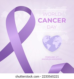 World Cancer Day February 4th illustration with ribbon purple on sunburst background design