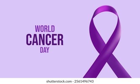 World Cancer Day. February 4th. Raising awareness. Purple silk ribbon symbol fight against cancer banner. Expressing support for patients and their families. Vector illustration.