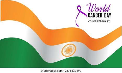 World Cancer Day - February 4th: A ribbon tree design, inspired by India. Vector illustration for raising awareness about cance