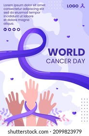 World Cancer Day Flyer Template Flat Design Health care Illustration Editable of Square Background for Social media, Greetings Card or Web Ads