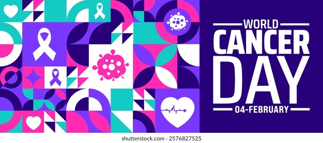 World Cancer Day geometric shape pattern background banner or poster design template. observed every year in February. Holiday concept. Use to any Template, card, poster, placard, template.