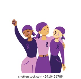  World cancer day. Group of people supporting each other in the fight against with cancer. Banner. Vector.
