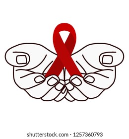 world cancer day hand with red ribbon