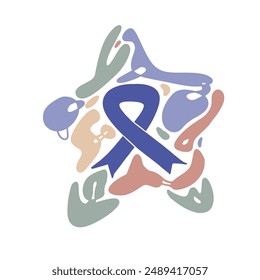 World Cancer Day. Healthcare and medical concept. Awareness ribbon made a group of various organic random lineart in big star shape. Vector flat Illustration.