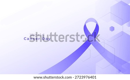 world cancer day hexagonal background with purple ribbon design vector