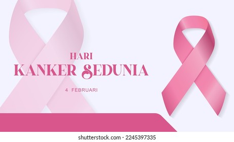 World Cancer Day. Illustration of a Pink Gradient Ribbon. Congratulations on World Cancer Day on February 4th. Suitable for banners, stage backdrops, advertising, posters, social media etc
