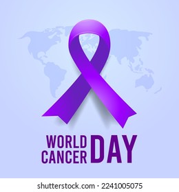 World Cancer Day illustration with purple bow ribbon. Banner template 