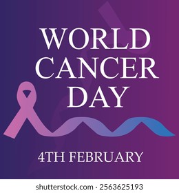 World Cancer Day illustration stop cancer campaign on purple color background. World Cancer Day February 4th flat design