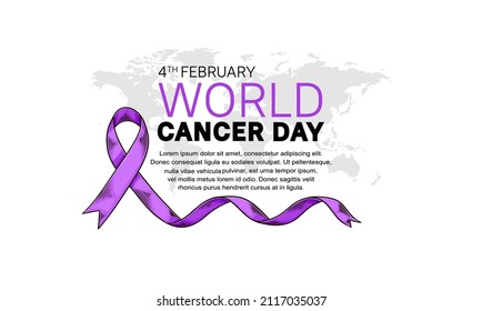 World Cancer Day Illustration Vector Design with purple ribbon and world map for Campaign