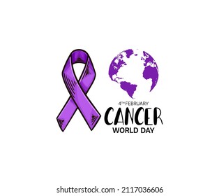 World Cancer Day Illustration Vector Design with purple ribbon and world map for Campaign