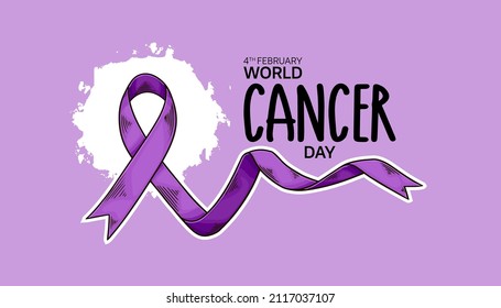 World Cancer Day Illustration Vector Design with purple ribbon for Campaign