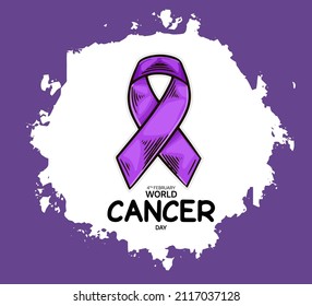 World Cancer Day Illustration Vector Design with purple ribbon for Campaign
