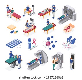 World cancer day isometric icons set with healthcare symbols isolated vector illustration