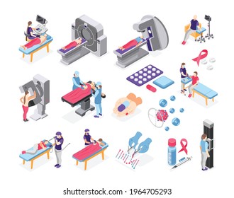 World cancer day isometric recolor icons set isolated vector illustration