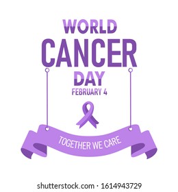 World Cancer Day Lavender Ribbon. Vector.