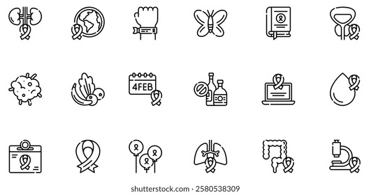 World cancer day line icon set vector with editable stroke.