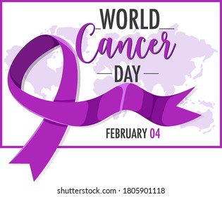 World Cancer Day logo or banner with a purple ribbon illustration