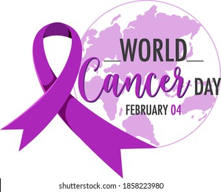 World Cancer Day logo or banner with a purple ribbon illustration