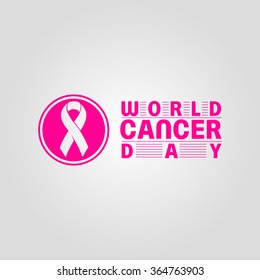 World Cancer Day logo. Carcinoma. Vector white ribbon on white rounded background. 