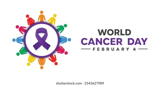 World Cancer Day. Peoples and ribbon. Great for cards, banners, posters, social media and more. White background. 