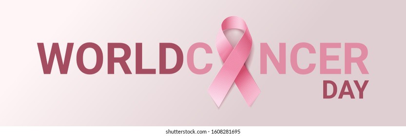 World Cancer Day Pink Ribbon Banner.